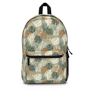 Bags - Tropical Leaf Backpack - Tan Monstera Pattern Travel - Dipaliz one Size