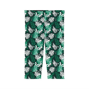 Tropical Leaf Capri Leggings – Green Monstera Palm All-over Print - Xs