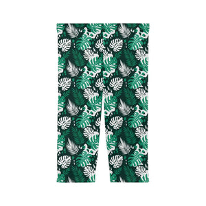 Tropical Leaf Capri Leggings – Green Monstera Palm All-over Print - Xs