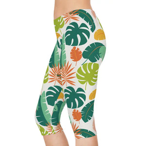 Tropical Print Capri Leggings - Palm Leaf Women’s Fashion - Dipaliz