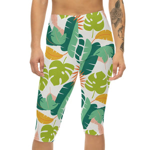 Tropical Capri Leggings - Botanical Island Vibes - Dipaliz