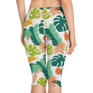 Tropical Print Capri Leggings - Palm Leaf Women’s Fashion - Dipaliz