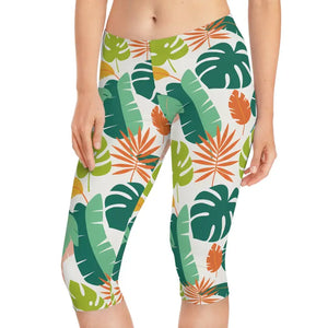 Tropical Print Capri Leggings - Palm Leaf Women’s Fashion - Dipaliz - Xs / Seam Thread Color Automatically Matched