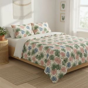 Tropical Leaf Cotton Bed Set – Botanical - Dipaliz - Bedding Sets