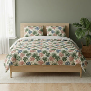 Tropical Leaf Cotton Bed Set – Botanical - Dipaliz - Bedding Sets