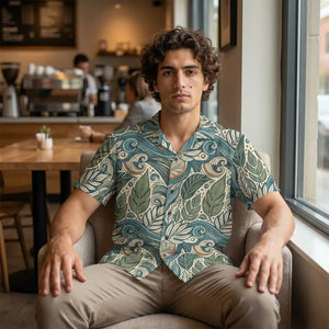 Tropical Leaf Hawaiian Camp Shirt - Coastal Polyester - Dipaliz - Shirts