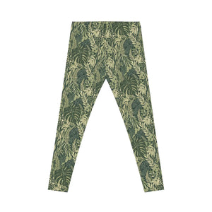 Botanical Print Leggings - Green Tropical Leaf Activewear - Dipaliz