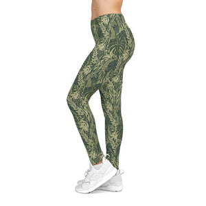Botanical Print Leggings - Green Tropical Leaf Activewear - Dipaliz
