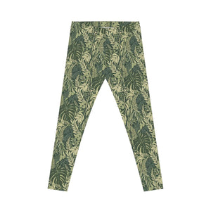 Botanical Print Leggings - Green Tropical Leaf Activewear - Dipaliz