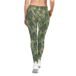 Botanical Print Leggings - Green Tropical Leaf Activewear - Dipaliz