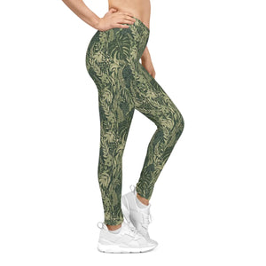 Botanical Print Leggings - Green Tropical Leaf Activewear - Dipaliz