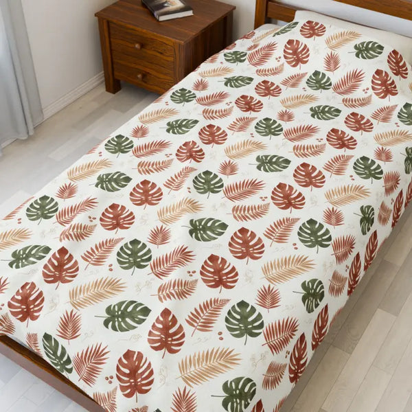 All Over Prints - Tropical Leaf Velveteen Plush Blanket - Boho Monstera Throw for Cozy Home Décor 60’’ × 80’’