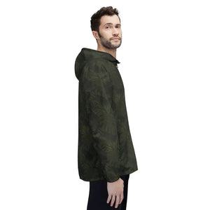Outerwear - Tropical Leaf Windbreaker Jacket — Olive Green All-over Print Hooded