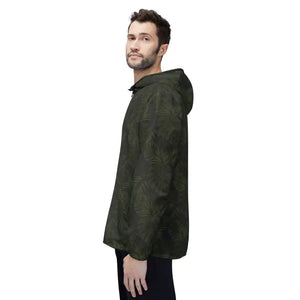 Outerwear - Tropical Leaf Windbreaker Jacket — Olive Green All-over Print Hooded