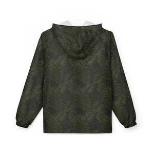 Outerwear - Tropical Leaf Windbreaker Jacket — Olive Green All-over Print Hooded