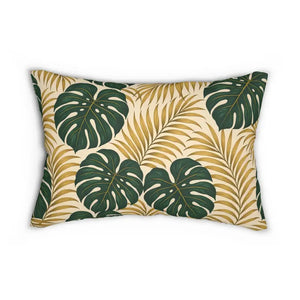 Tropical Lumbar Pillow - Premium Green Leaf Style - Dipaliz - 20’’ × 14’’ - Pillows
