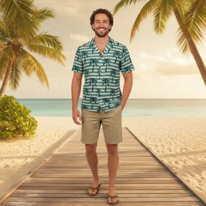 Tropical Hawaiian Camp Shirt - Palm Print Vacation - Dipaliz - Shirts - Xs