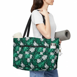 Tropical Monstera Weekender Tote - Large Leaf Print Beach & Travel Bag - Bags