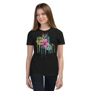 Vibrant Tropical Pink Flowers Youth T-shirt - Dipaliz - Black / s - T-shirts
