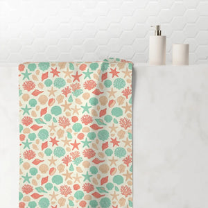 Seashell Beach Towel – Coral and Teal Cotton - Dipaliz - Beach Towels