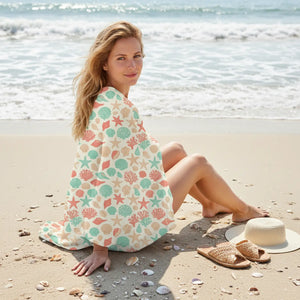 Seashell Beach Towel – Coral and Teal Cotton - Dipaliz - Beach Towels