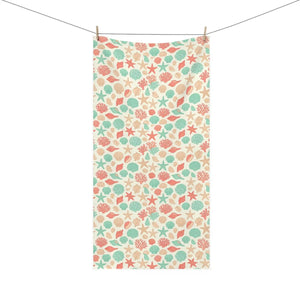 Seashell Beach Towel – Coral and Teal Cotton - Dipaliz - Beach Towels