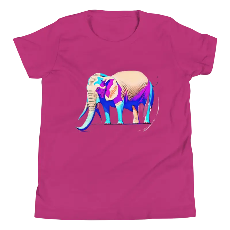 Trunk-tastic Youth Short Sleeve Tee: Wild Elephant Fun! - Berry / s Kids Clothes