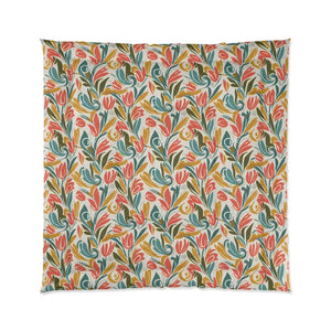 Tulip Breeze Comforter - Colorful Floral Duvet Cover - Dipaliz - 88’’ × - Quilts & Comforters