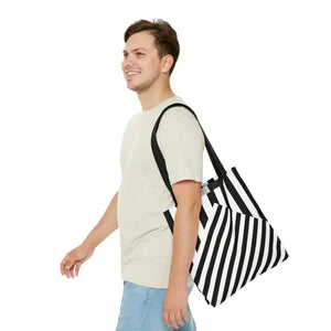 Black Striped Tote Bag - Chic Summer Essential - Dipaliz - Bags