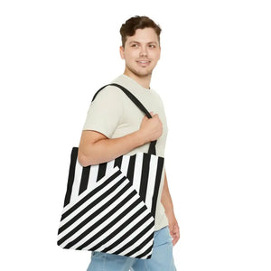 Black Striped Tote Bag - Chic Summer Essential - Dipaliz - Bags
