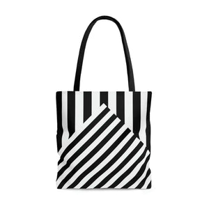 Black Striped Tote Bag - Chic Summer Essential - Dipaliz - Large - Bags