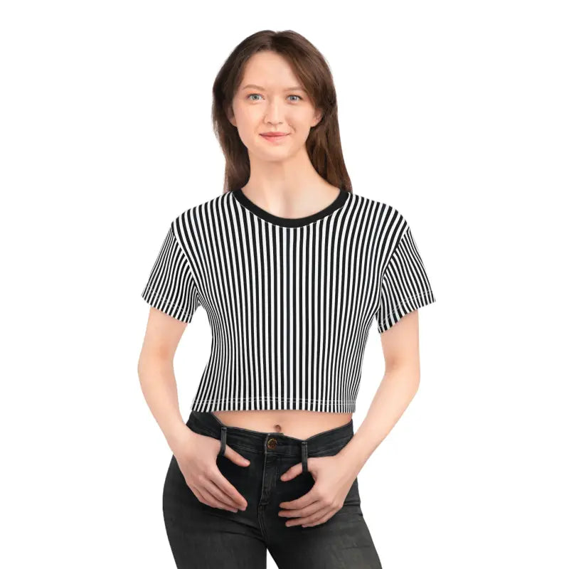 Turn Heads with Dipaliz Black Stripes Aop Crop Tee - White Stitching / 2xl All Over Prints