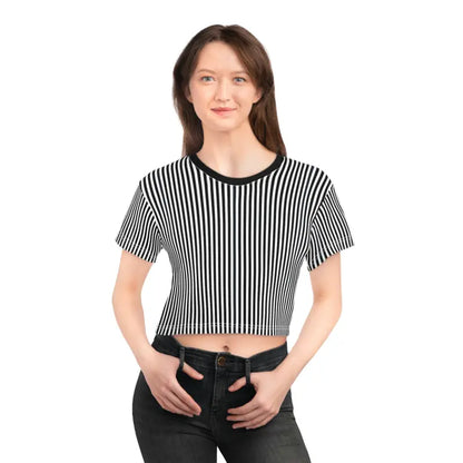 Turn Heads with Dipaliz Black Stripes Aop Crop Tee - White Stitching / Xs All Over Prints