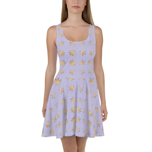 Shimmer in Style: Purple Snowflakes Skater Dress - Xs Dresses