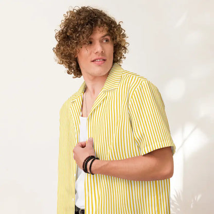 Turn Heads in Style with the Yellow Stripes Button Shirt