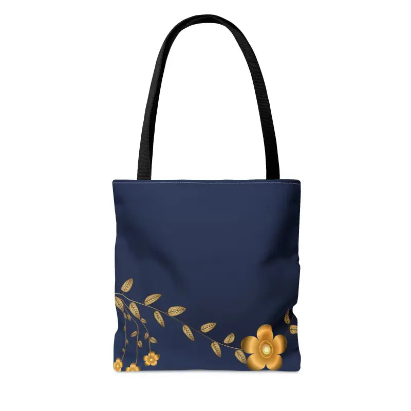 Make a Statement with Dipaliz Gold Flower Navy Blue Tote Bag - Bags