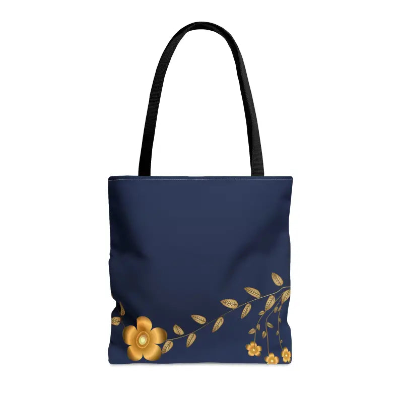 Make a Statement with Dipaliz Gold Flower Navy Blue Tote Bag - Bags