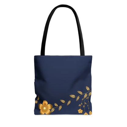 Make a Statement with Dipaliz Gold Flower Navy Blue Tote Bag - Bags