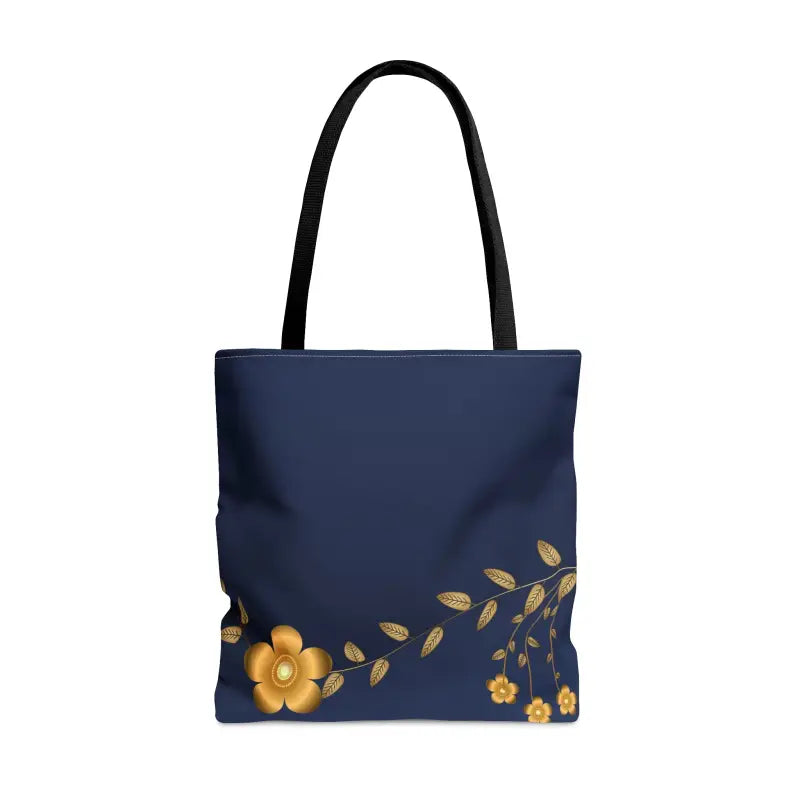 Make a Statement with Dipaliz Gold Flower Navy Blue Tote Bag - Bags