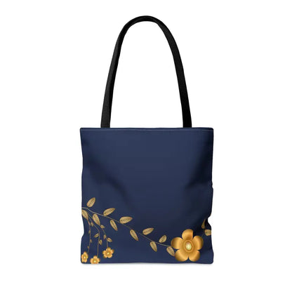 Make a Statement with Dipaliz Gold Flower Navy Blue Tote Bag - Bags