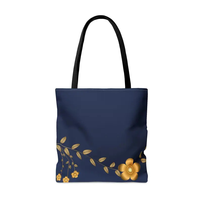 Make a Statement with Dipaliz Gold Flower Navy Blue Tote Bag - Bags