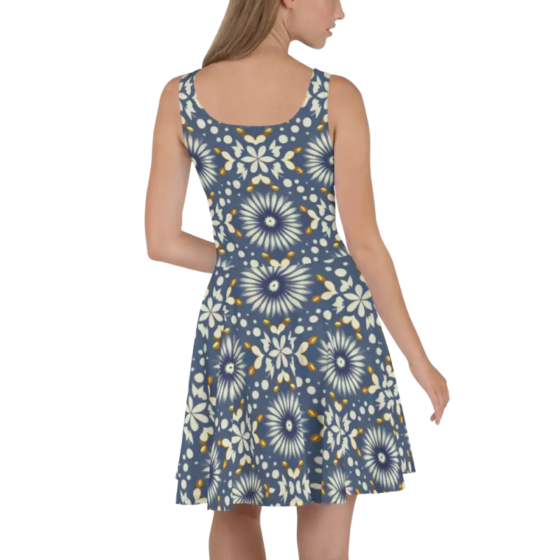 Turn Heads in the Floral Blue Skater Dress - Dresses