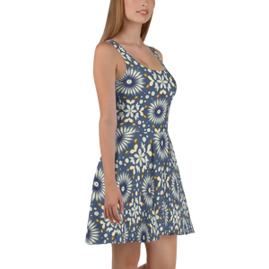 Dresses - Floral Blue Skater Dress Ultimate Flared Skirt - Dipaliz