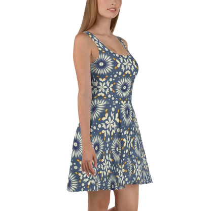 Turn Heads in the Floral Blue Skater Dress - Dresses