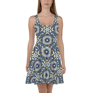 Floral Blue Skater Dress - Ultimate Flared Skirt Style - Dipaliz - Xs - Dresses