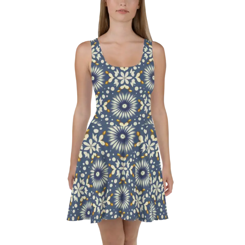 Turn Heads in the Floral Blue Skater Dress - Xs Dresses