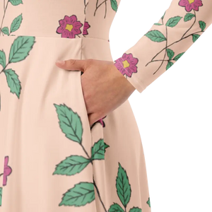 Floral Pink Long Sleeve Midi Dress - Comfort Meets Style - Dipaliz - Dresses