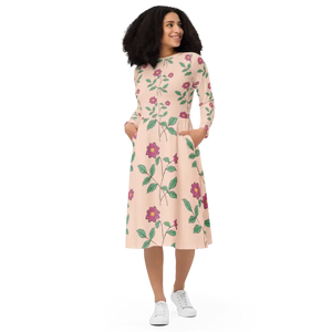 Floral Pink Long Sleeve Midi Dress - Comfort Meets Style - Dipaliz - Dresses