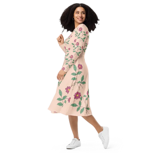 Floral Pink Long Sleeve Midi Dress - Comfort Meets Style - Dipaliz - Dresses