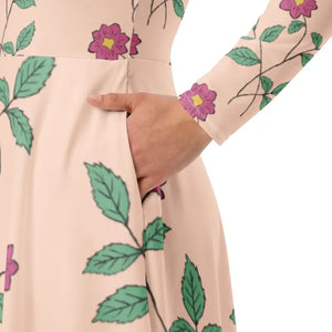 Floral Pink Long Sleeve Midi Dress - Comfort Meets Style - Dipaliz - Dresses
